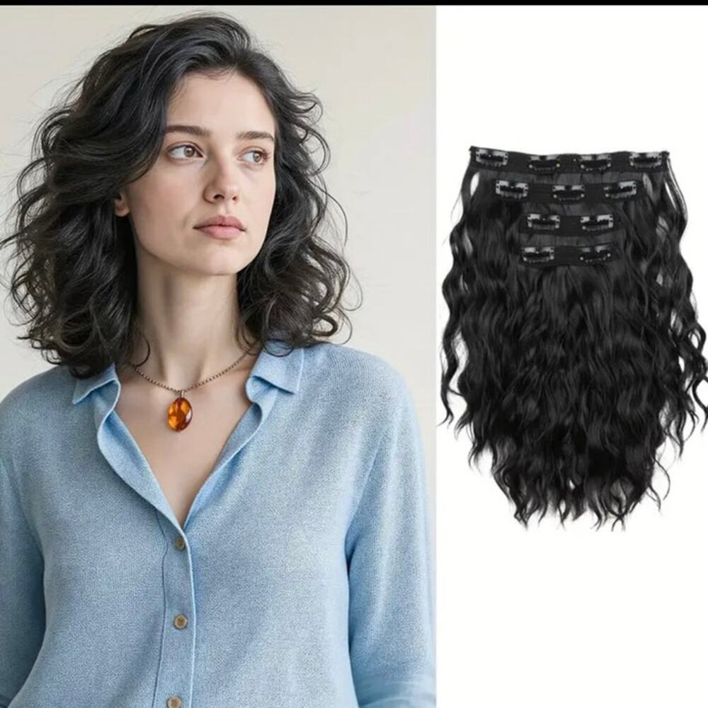 12” curly hair extensions clip in - black